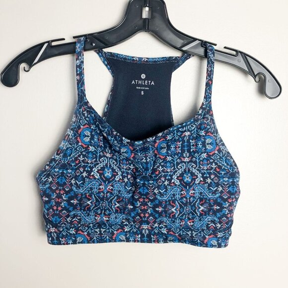 Athleta Long Line Racerback Patterned Sports Bra Blue Small - Picture 1 of 4
